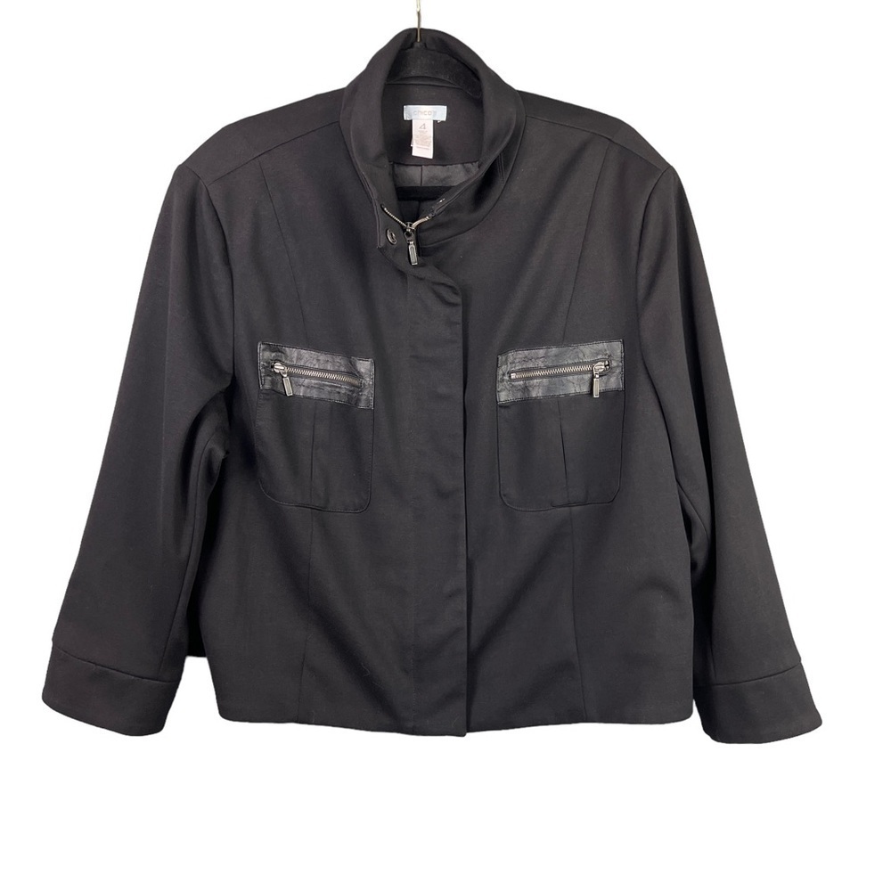 Chico's Black Jacket with Zipper Faux Leather Pockets Women's XL